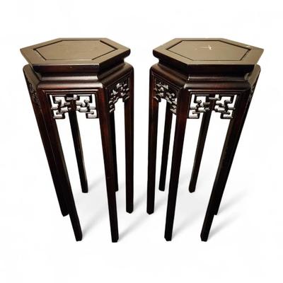 Two Solid Wood Asian Plant Stands (28 x 12)