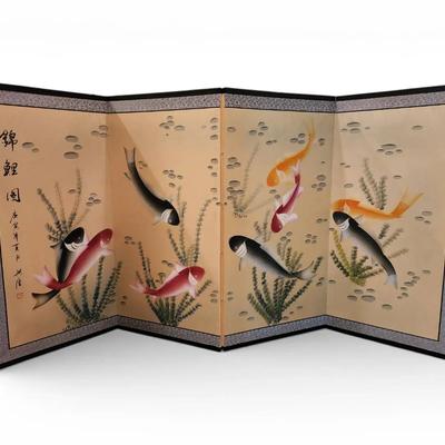Four Panel Koi Silk Screen (6 Ft x 3 Ft)
