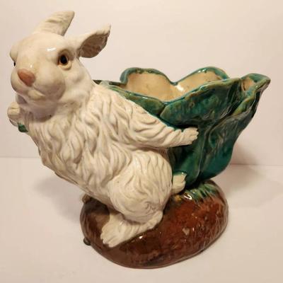 Vintage Majolica Ceramic Bunny Planter (11 x 9)