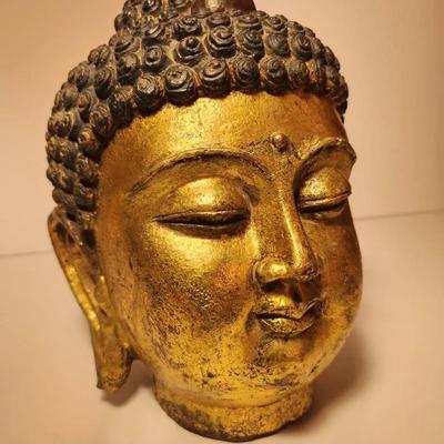 Cast Iron Gilded Buddha Head (8 Inch)