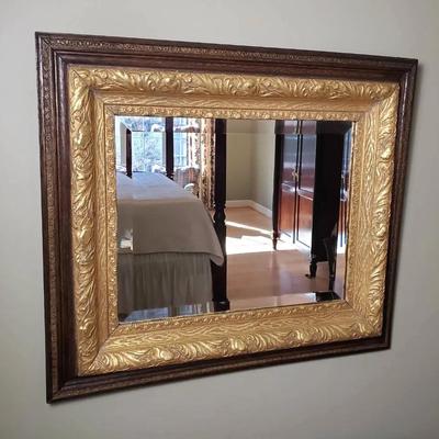 Wood And Golden Mirror 29.75"L x 26"H
