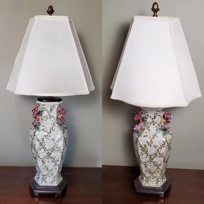 Set Of 2 Floral Lamps 32.5" H