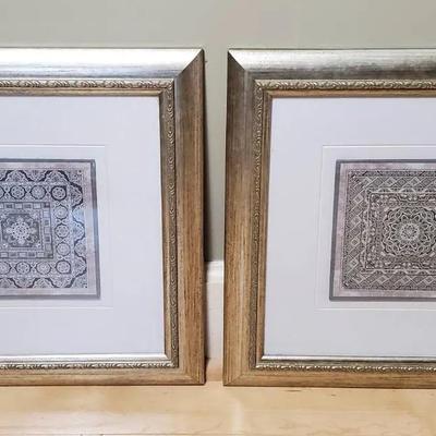 Set Of 2 Framed Square Patterns 14"x14"