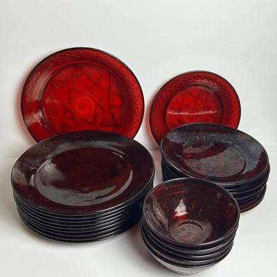 Ruby Red Glass Plates & Bowls 