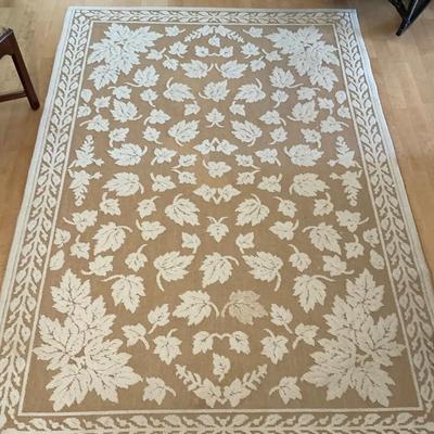Spanish Needlepoint Tan Cream Foliage Rug 5'6.5" x 7'10"