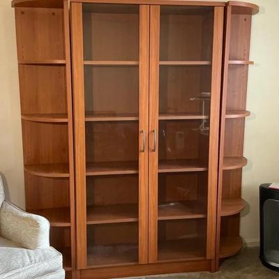 Glass Front Book or Display Shelf with Open Side Shelves