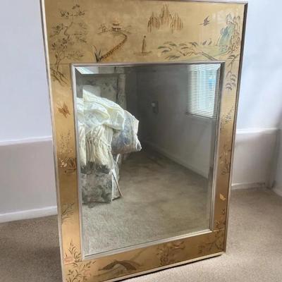 C. H. Lears Asian Reverse Painted Wall Mirror 42"h x 28.5"w