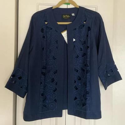 Bob Mackie Dark Blue Linen Cutout Overshirt Medium NWT