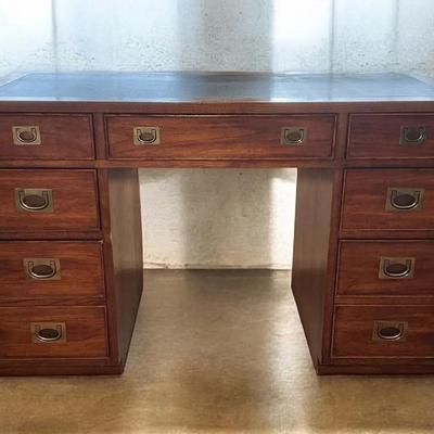 Campaign Style Wood Desk with Leather Top