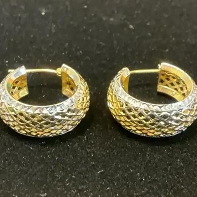 14k White & Yellow Gold Filigree Hoop Earrings (3 Grams)