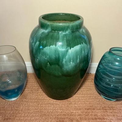 Three Glass & Ceramic Vases (15 Inch Largest)