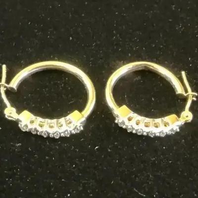 14k Diamond Small Hoop Earrings (One Bent) (1.52 Grams)