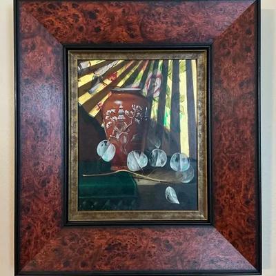 Scott Royston Oriental Theme Still Life Oil Painting 17"h x 15"w