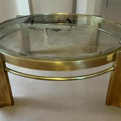 Glass Top Brass Coffee Table (43 x 15)