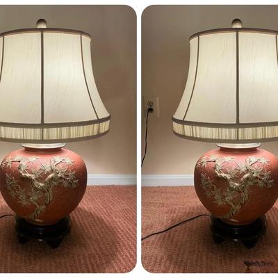 Two Bulbous Asian Ceramic Pottery Vases (32 Inch)