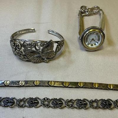 Sterling Silver Bracelets And A Watch 
