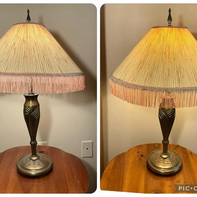 Brass Table Lamps with Fringe Shades 28.25"h