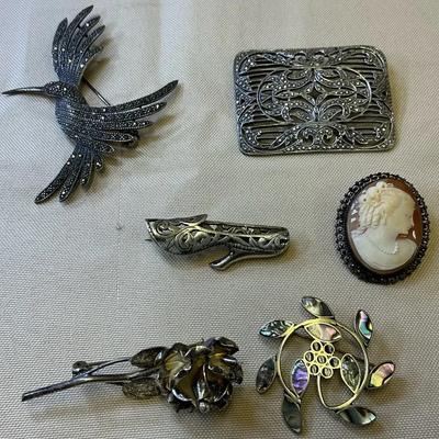 Sterling Silver Brooches, Alpaca, And 900 Silver Cameo