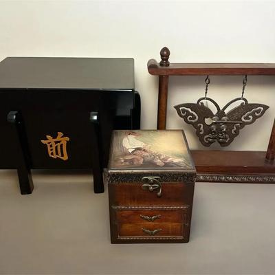 Asian Decor - Lacquered Box, Butterfly Gong Style Mantle Decoration & More