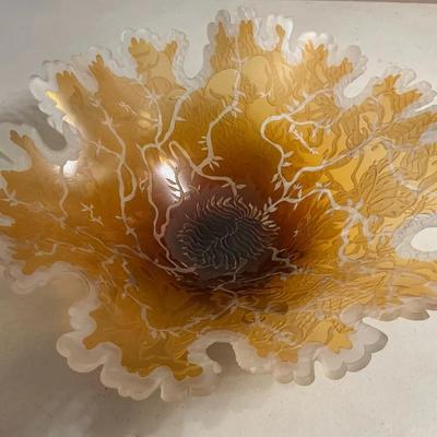 Art Glass Bowl with Vine Design 