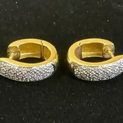 18k Gold Diamond Pave Set Small Hoop Earrings (6.19 Grams)