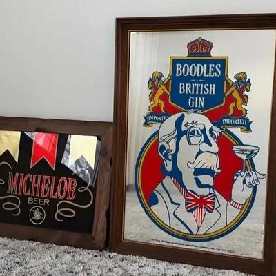 MCM Advertising Mirrors – Boodles British Gin & Michelob Mirror (Circa 1950-1960s)