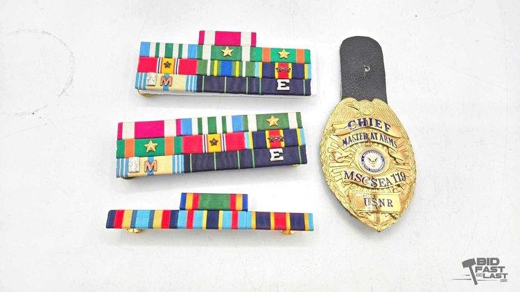 Sale Photo Thumbnail #30: 1752 • u.s. navy military ribbon racks & cheif master at arms badge