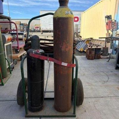 76016 • anthony welding cart with nos and acetylene tanks