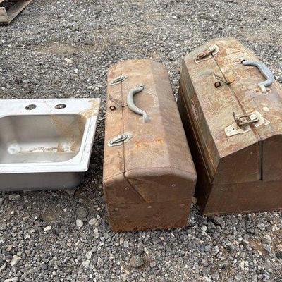 86008 • 2 vintage tool boxes and elkay stainless steel sink