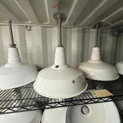 5020 • 3 vintage porcelain industrial light fixtures
