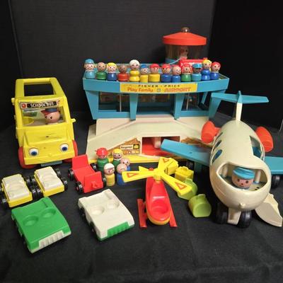 Vintage Fisher Price Airport, School Bus, Airplane & Accessories 