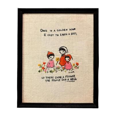 Vintage "Golden Hour" Flavia Embroidered Poem, "The Flower" by Alfred Tennyson (9”x11”)