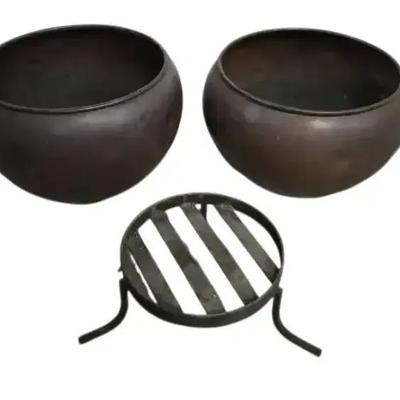 Two Large Metal Flower Pots w/ Stand 