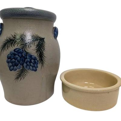 2000 Rowe Pottery Works Crock & Roseville Crock Dish