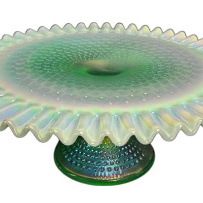 Fenton Green Opalescent 13" Round Cake Stand 
