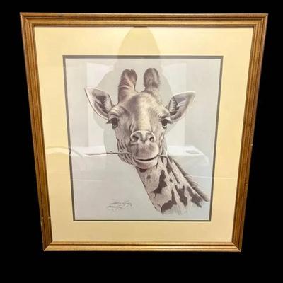 (23.5"x26") Signed Giraffe Print By Harold Rigsby 358/500 