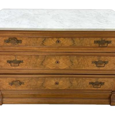 Marble Top Burlwood Dresser w/ Dovetail Joints