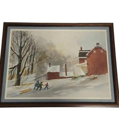 22" x 16" Children Playing in Winter Print 
