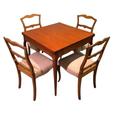 Extendable Wood Table W/ 4 Pink Chairs