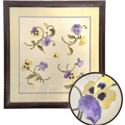 Antique Embroidered Pansy Flowers 