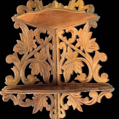 Vintage Black Wood Corner Shelf