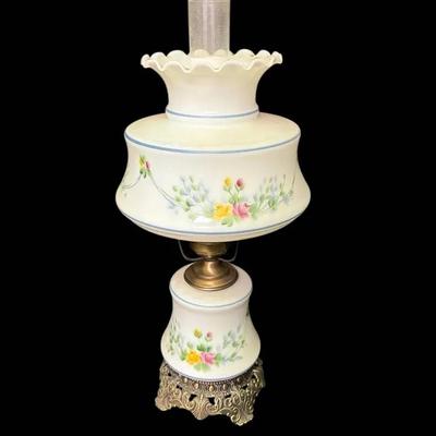 Painted Floral Electric Hurricane Lamp