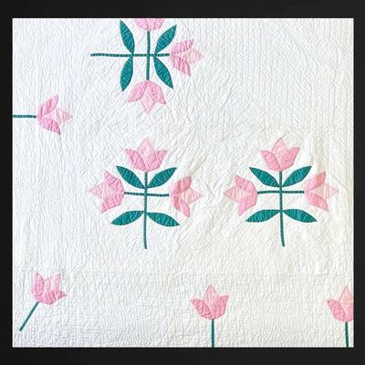 White & Pink Tulip Appliqué Quilt