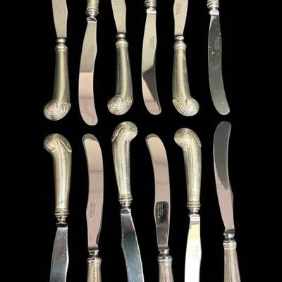Stieff Sterling Silver Handle 10" Knives W/ Williamsburg Shell Pattern (1350g Total)