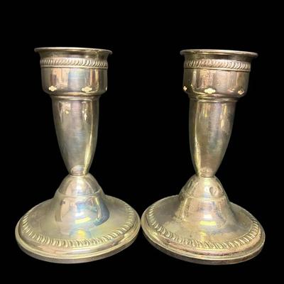 Sterling Silver Weighted Candlesticks, Bell LA Brandmark (564g Total)