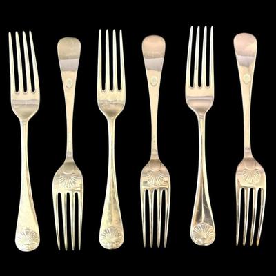 Stieff Sterling Silver Williamsburg Shell Pattern 7.5" Forks (426g Total)