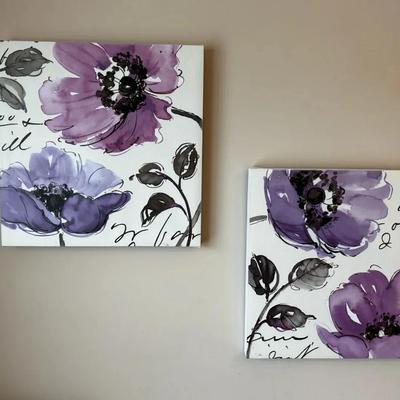 2 Purple Flower Pictures 17.5x17.5