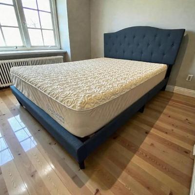 Blue Upholstered Queen Platform Bed