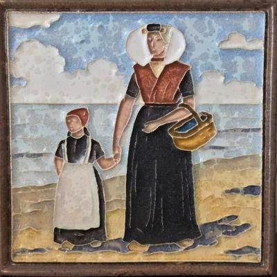 Royal Delft (De Porceleyne Fles) Cloisonné Tile Mother And Daughter 