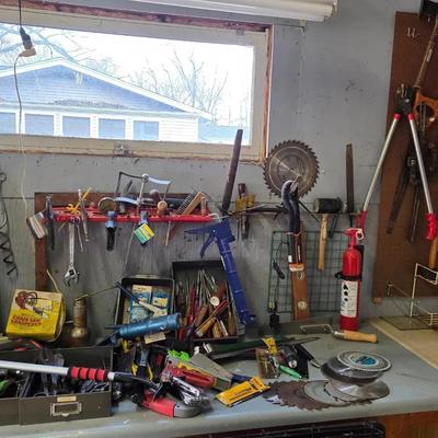 All Tools Shown, Hand Saws, Craftsman Screw Drivers, Saw Blades, 4 Foot Level, Hammer And Much More